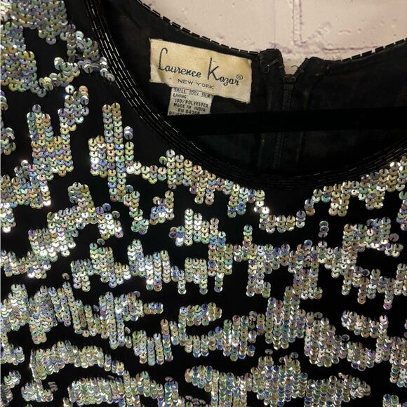 VINTAGE Laurence Kazar 80s Silk Glam Beaded Sequin Mob Wife Art Deco Top 2X - Picture 3 of 10